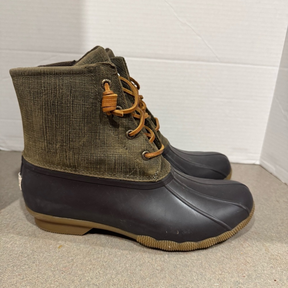 Sperry Top-Sider Women Saltwater Olive Green Duck Rain Boots Sz US 8 Waterproof